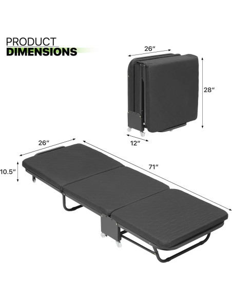 Cama Plegable Magshion 180 cm con Colchón Ajustable Negro Cama Plegable Magshion 180 cm con Colchón Ajustable Negro