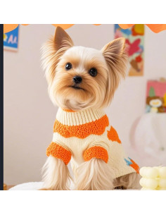 Suéter para perro ANIAC pequeño naranja con patrón de fresa 2