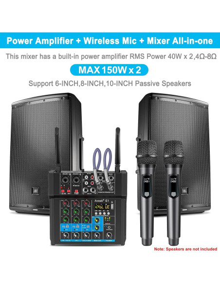 Mezclador de Sonido 4 Canales con Bluetooth y Micrófonos Mezclador de Sonido 4 Canales con Bluetooth y Micrófonos