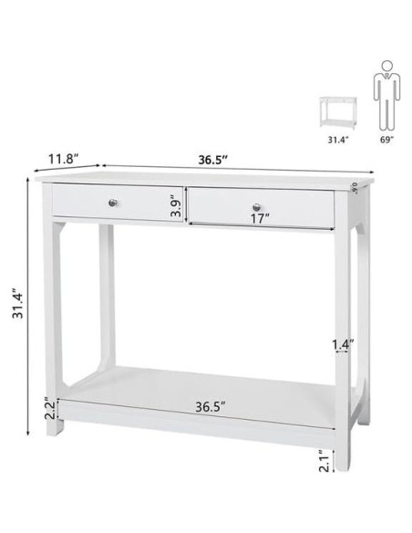 Mesa Consola TaoHFE Blanca 100x30x80 cm 2 Cajones Mesa Consola TaoHFE Blanca 100x30x80 cm 2 Cajones