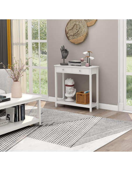 Mesa Consola TaoHFE Blanca 100x30x80 cm 2 Cajones Mesa Consola TaoHFE Blanca 100x30x80 cm 2 Cajones