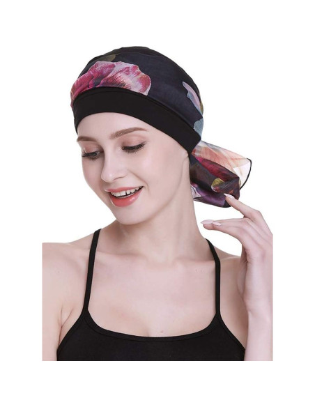 Gorro Quimioterapia Elegante con Bufanda Negra para Mujeres Gorro Quimioterapia Elegante con Bufanda Negra para Mujeres