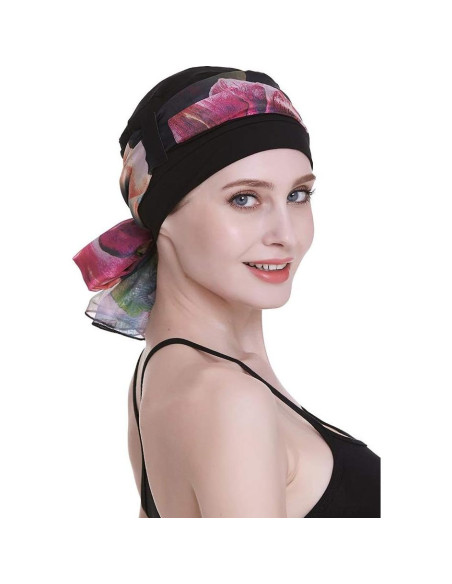 Gorro Quimioterapia Elegante con Bufanda Negra para Mujeres Gorro Quimioterapia Elegante con Bufanda Negra para Mujeres