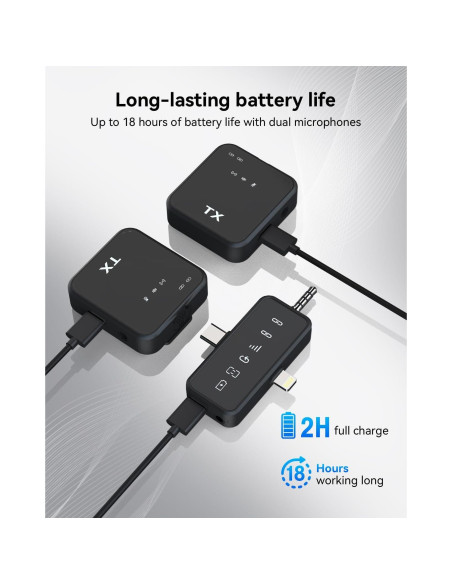 Micrófono Lavalier Inalámbrico PQRQP 100m 18h Batería Micrófono Lavalier Inalámbrico PQRQP 100m 18h Batería