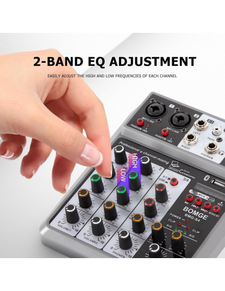 Mezclador de Audio BOMGE 4 Canales USB Bluetooth 48V Mezclador de Audio BOMGE 4 Canales USB Bluetooth 48V