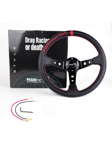 Volante RASTP 350mm Disco Profundo Fibra Carbono PU