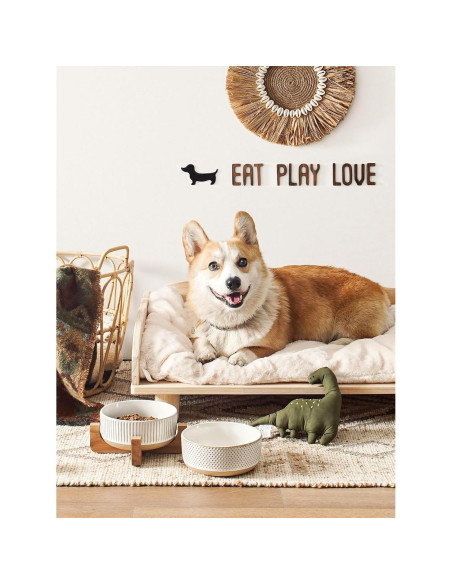Cuencos Cerámica LE TAUCI para Perros 4 Tazas Soporte Madera Cuencos Cerámica LE TAUCI para Perros 4 Tazas Soporte Madera