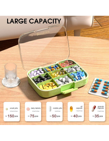 Organizador de Pastillas Restree Grande 9 Compartimentos Verde