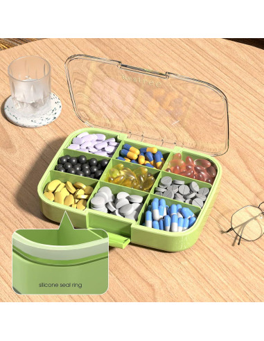 Organizador de Pastillas Restree Grande 9 Compartimentos Verde