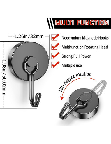 Ganchos Magnéticos Giratorios FINDMAG 45kg, Paquete de 6