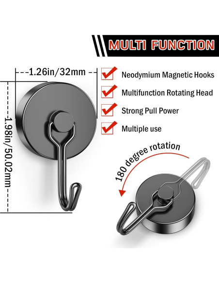 Ganchos Magnéticos Giratorios FINDMAG 45kg, Paquete de 6 Ganchos Magnéticos Giratorios FINDMAG 45kg, Paquete de 6