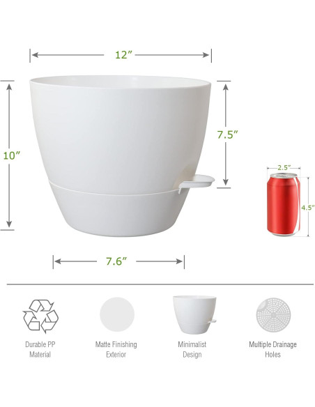 Maceta Autorriego UOUZ 30 cm Blanco con Drenaje y Reservorio