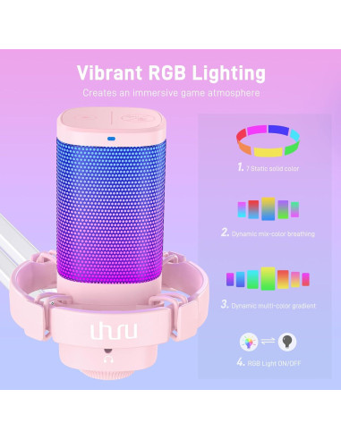 Micrófono USB UHURU UM2S Rosa para PC con RGB y cancelación