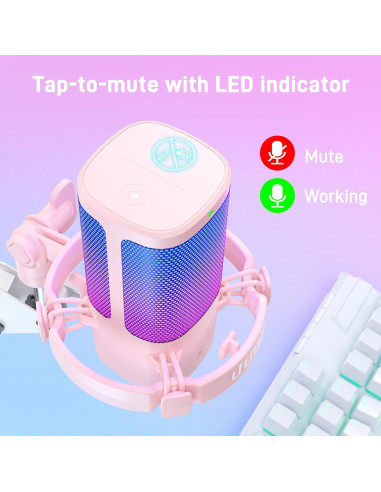 Micrófono USB UHURU UM2S Rosa para PC con RGB y cancelación