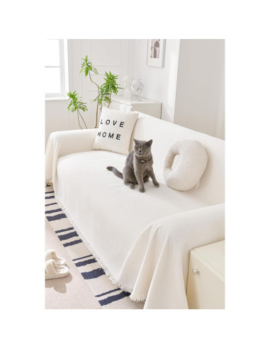 Funda de Sofá Chenille DreDecor Blanca 1.70 kg 2 Cojines