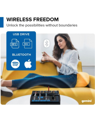 Mezclador de Audio Bluetooth GEM-05USB 5 Canales Compacto