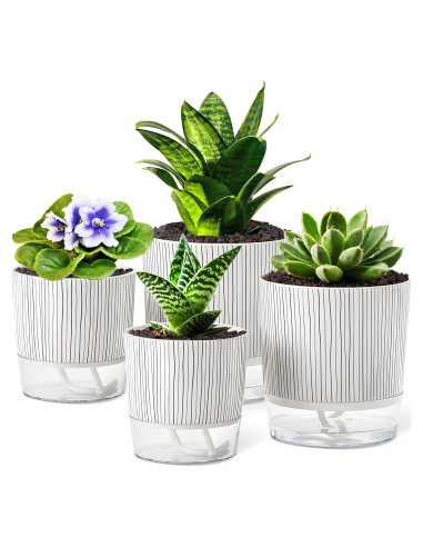 Juego de 4 macetas autorriego Samhe 10 y 14 cm para plantas