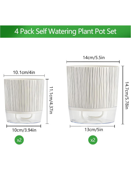 Juego de 4 macetas autorriego Samhe 10 y 14 cm para plantas Juego de 4 macetas autorriego Samhe 10 y 14 cm para plantas