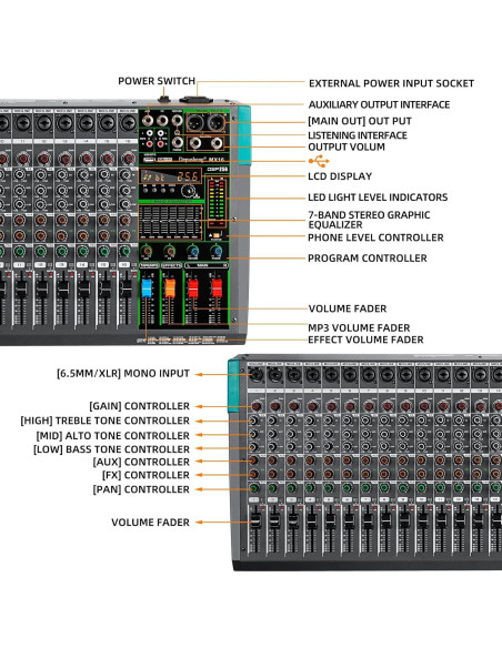 Mezclador de Sonido Depusheng MX16 16 Canales USB 48V DSP Mezclador de Sonido Depusheng MX16 16 Canales USB 48V DSP