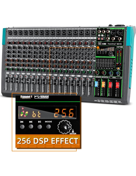 Mezclador de Sonido Depusheng MX16 16 Canales USB 48V DSP Mezclador de Sonido Depusheng MX16 16 Canales USB 48V DSP