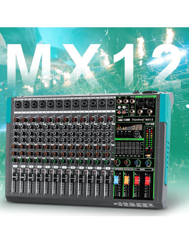 Mezclador de Audio Depusheng MX12 12 Canales USB 48V DSP