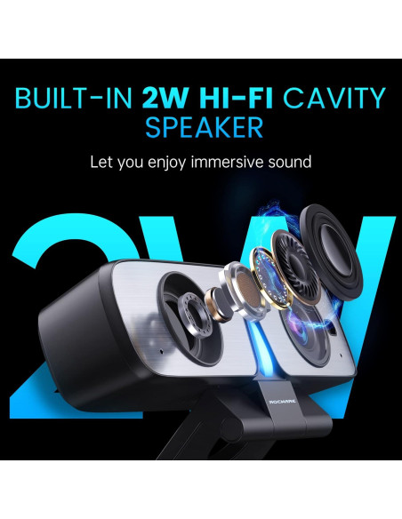 Cámara Web ROCWARE RC08 2K con Altavoz y Micrófono Cámara Web ROCWARE RC08 2K con Altavoz y Micrófono