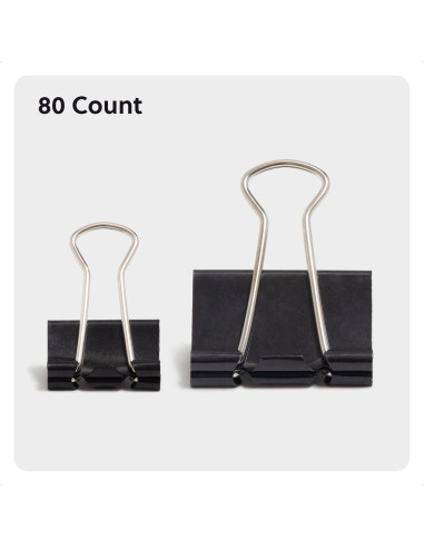 Clips de carpeta U Brands, 80 unidades, acero negro y plateado