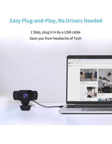 Cámara Web Wansview 1080P con Micrófono USB Plug&Play