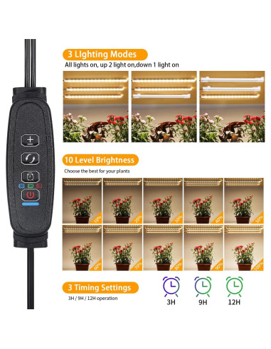 Tiras de Luz LED RWNTAO 3 Cabezas 3000K para Cultivo