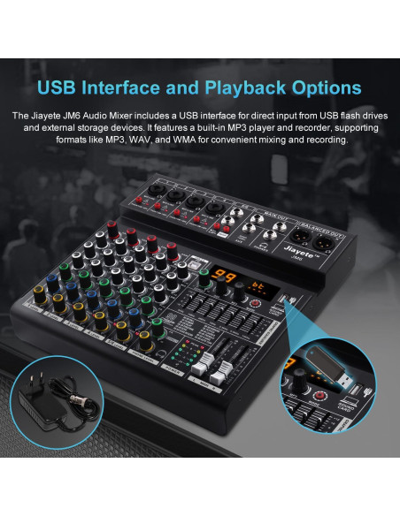 Mezclador de Audio Jiayete JM6 6 Canales Bluetooth 48V Mezclador de Audio Jiayete JM6 6 Canales Bluetooth 48V