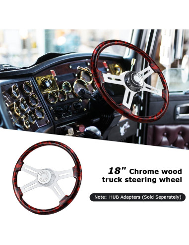 Volante de Camión QYMOPAY 18" Madera Roja 4 Rayos Aluminio