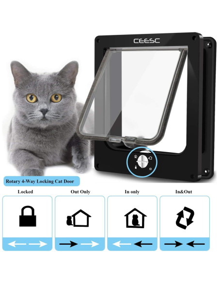 Puerta para Gatos CEESC L Negra Impermeable con Cerradura 4 Vías Puerta para Gatos CEESC L Negra Impermeable con Cerradura 4 Vías