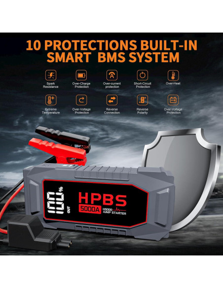 Arrancador de Coche HPBS H5000 5000A 12V Pantalla LCD Arrancador de Coche HPBS H5000 5000A 12V Pantalla LCD