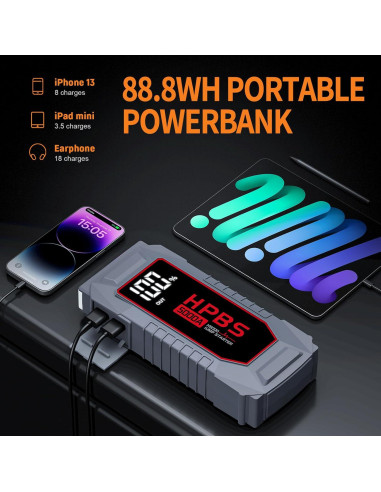 Arrancador de Coche HPBS H5000 5000A 12V Pantalla LCD