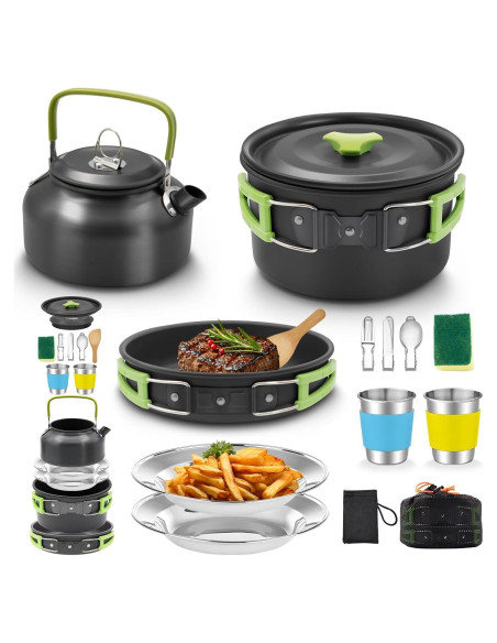 Set de Cocina para Camping Oushome 16 Piezas Aluminio 1.8L Set de Cocina para Camping Oushome 16 Piezas Aluminio 1.8L
