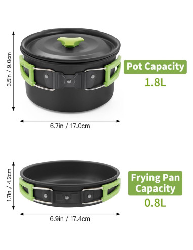 Set de Cocina para Camping Oushome 16 Piezas Aluminio 1.8L