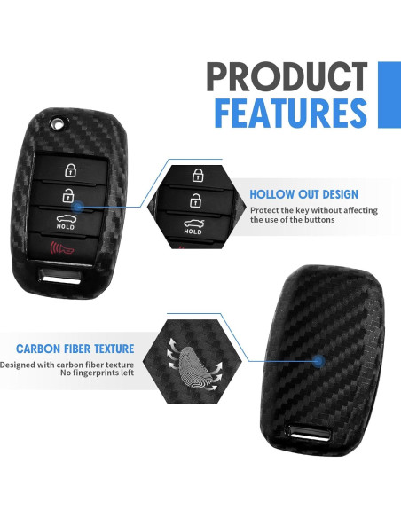 Funda de Llave Silicona Fibra de Carbono KIA Forte Optima Rio Funda de Llave Silicona Fibra de Carbono KIA Forte Optima Rio
