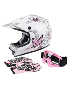 Casco Motocross XFMT Mariposa Rosa S con Gafas y Guantes
