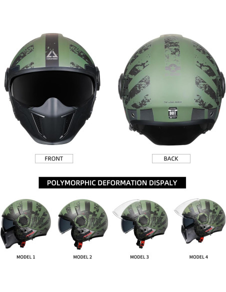 Casco de Motocicleta TRIANGLE OP12A Verde Doble Visor Casco de Motocicleta TRIANGLE OP12A Verde Doble Visor
