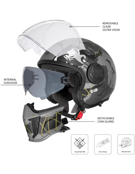 Casco de Moto TRIANGLE OP12A Doble Visor Verde Fluorescente Casco de Moto TRIANGLE OP12A Doble Visor Verde Fluorescente