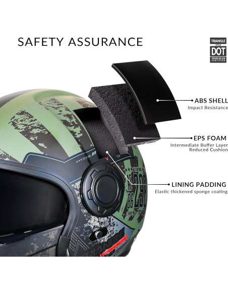 Casco de Motocicleta TRIANGLE OP12A Verde Doble Visor Casco de Motocicleta TRIANGLE OP12A Verde Doble Visor