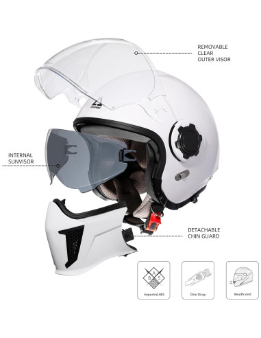Casco de Motocicleta TRIANGLE OP12A Doble Visera XL Blanco