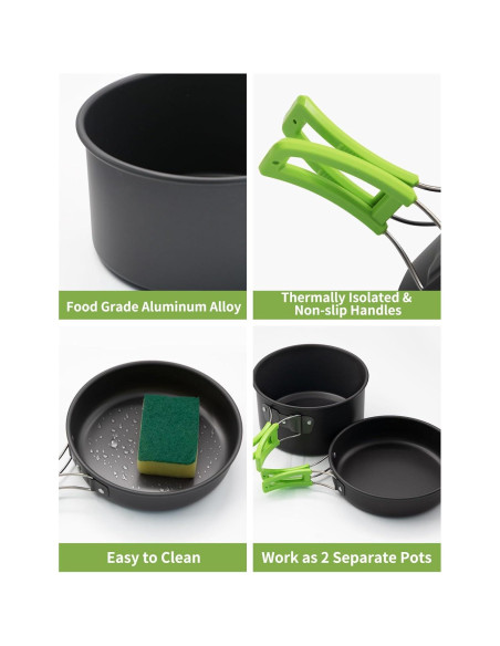 Set de Cocina para Camping Oushome 16 Piezas Aluminio 1.8L Set de Cocina para Camping Oushome 16 Piezas Aluminio 1.8L
