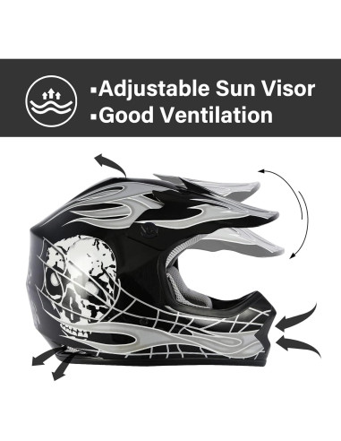 Casco Integral TCT-MOTORPARTS Niños Grande Calavera Negra