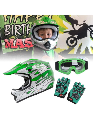 Casco Integral TCT-MOTORPARTS X-Large Niños Llama Verde