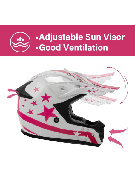 Casco TCT-MOTORPARTS Rosa Estrella Niñas ATV Pequeño Casco TCT-MOTORPARTS Rosa Estrella Niñas ATV Pequeño