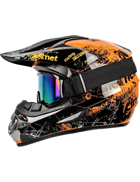 Casco de Motocross Yesmotor YK125 Niños Naranja M con Set 4 Pzas Casco de Motocross Yesmotor YK125 Niños Naranja M con Set 4 Pzas