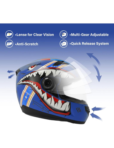 Casco TCT-MOTORPARTS para Niños Grande Boca de Tiburón