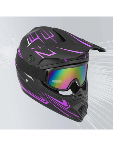 Casco de Motocross Yesmotor 225 Mediano Púrpura Set 4 Piezas Casco de Motocross Yesmotor 225 Mediano Púrpura Set 4 Piezas