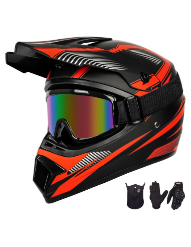 Conjunto de Casco Yesmotor XL Rojo + Guantes y Gafas